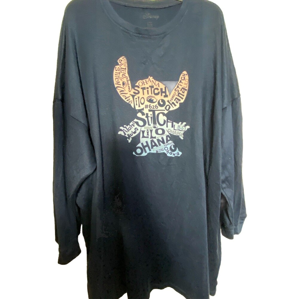 Disney PJ Sleep Shirt Gown 3/4 Sleeve Blue Adult XL Lilo & Stitch Ohana - Picture 6 of 13
